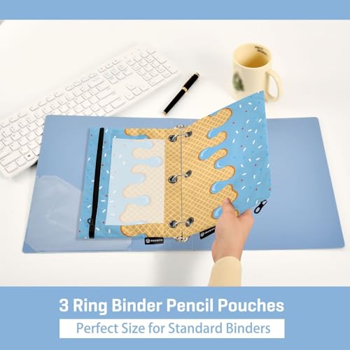 ALAZA Blue Ice Cream Pencil Pouch for 3 Ring Binder 2 Pack Zipper Binder Pencil Bag Case with Clear Window Office Supplies - color: multi2