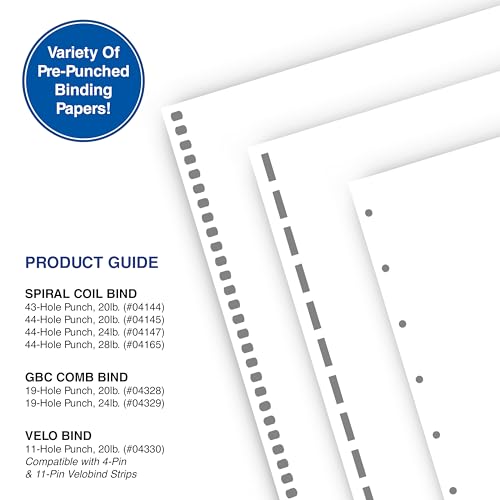 PrintWorks Professional Pre-Punched 11 Hole Velo Bind Paper for 11 Pin & 4 Pin Binding Spines - Book Binding Printer Paper - Made in the USA - 500 Sheets - 8.5" x 11" - 20 lb - 92 Bright White (04330) - size: 20 lb, style: Velobind, 11-Hole