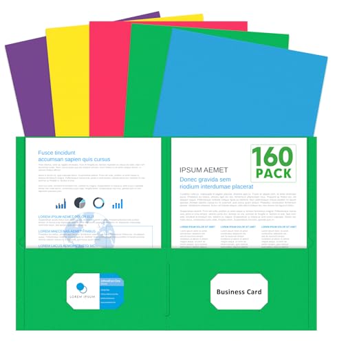 Two Pocket Folders, PANDRI 160 Pack 2 Pocket Folders, Letter Size Paper File Folder for School Office Home Business, Assorted 5 Colors - size: 160 PACK