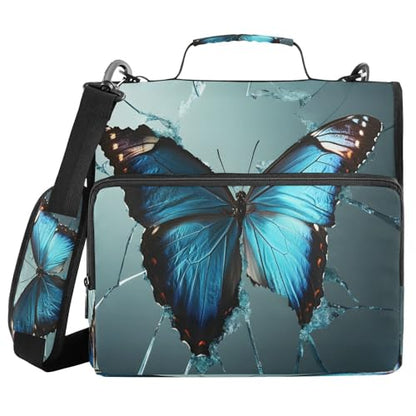 3 Ring Zipper Binder Blue Butterfly Binders Bag with Shoulder Strap 500 Sheets Paper Organizer Trapper Keeper Documents Storage File Folder for School Office - color: A437