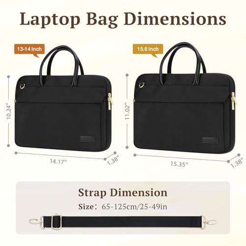 RAINYEAR 14 Inch/15.6 Inch Laptop Bag with Pockets & Handle for Women | Protective Waterproof Elegant Computer Large Capacity Shoulder Bag Case Compatible with MacBook Laptop Computer Notebook - color: Black, size: 15.6 Inch