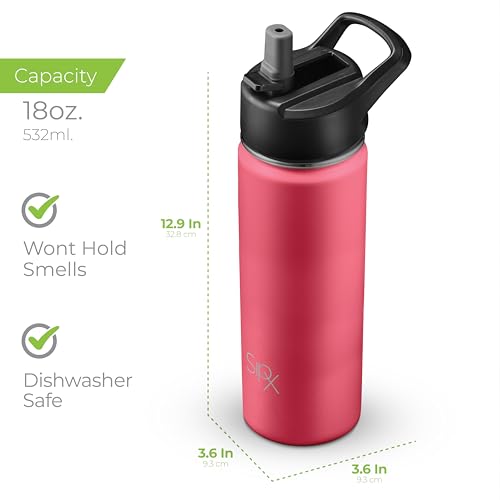 SipX™ 18 oz Insulated Water Bottle with 3 Lids – Leakproof Stainless Steel, Triple Insulated – Cold 24 Hours/Hot 12 Hours – Durable Bottle for School, Gym, Travel – Red - color: Red, size: 18 Ounces