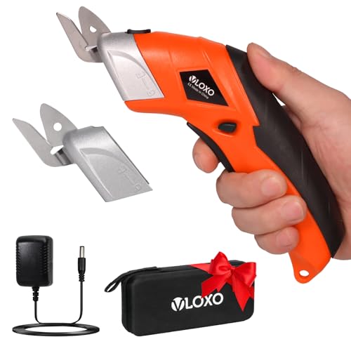 VLOXO Cordless Electric Scissors, Cardboard Cutter Super Scissors Box Cutter with Blades Rechargeable Powerful Fabric Tool for Crafts Leather Carpet Plastic Felt Include Case Orange CS4001 - color: Orange