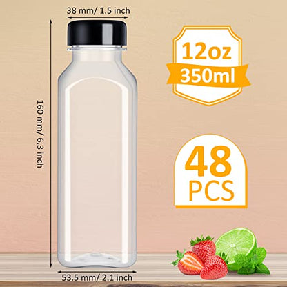 Patelai 48 Pcs Plastic Juice Bottles with Caps, 12 oz Clear Empty Reusable Milk Containers Bulk with Leakproof Lids Disposable Water Bottles for Juicing, Smoothies, Tea, Cold Beverages (Black) - color: Black, size: 12 Ounces