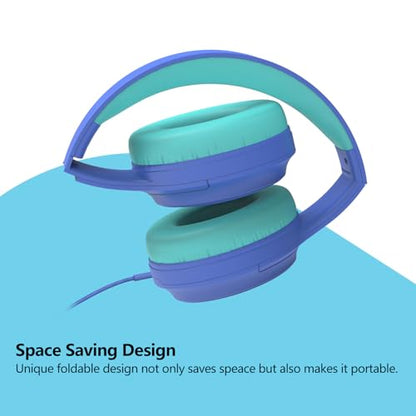 Kids Headphones Wired,Wired Headphones for Kids Over Ear with Microphone,85/94dB Volume Limiter Headphone for Kids Boys Girls Teens Children,3.5mm Wired Foldable Headphone for School/Tablet (Blue) - color: Blue