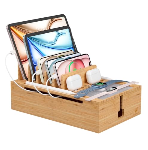 Pezin & Hulin Bamboo Charging Station, Electronic Devices Organizer for Multiple Devices Charger Such As Cell Phone, Tablet, Watch and More, Natural, (No USB Charger and Cables) - color: Natural, size: Dock (No Charger&Cables)