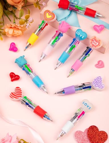 16Pcs 4 in 1 Mini Valentines Multicolor Ballpoint Pens | Cartoon Cutek Retractable Ballpoint Pen 0.7mm for Home Office Stationery or Fun - style: MiniValentinesBallpointPens16Pcs