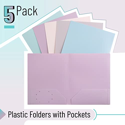 Mr. Pen- Plastic Folders with Pockets, 5 pcs | Aesthetic File Folder with Business Card Slot, 2-Pocket Folder, Back to School, Office, Filing Supplies - color: Pastel Colors, size: 5 Pack