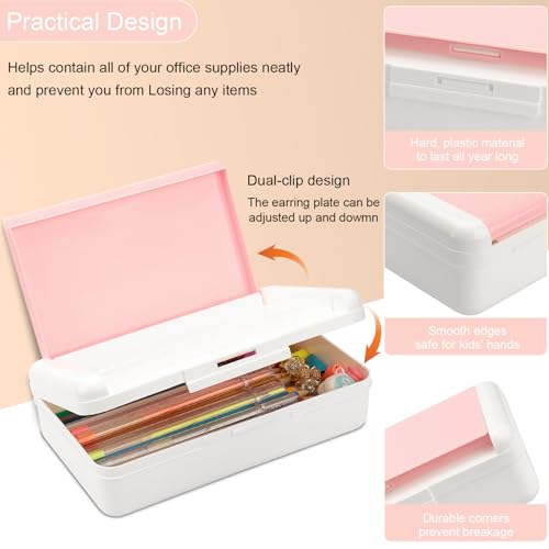 SFLHHDM Pencil Box for Office Supplies, Double Layer Large Capacity Plastic Pencil Case, Crayon Box with Snap-tight Lid,Stackable Storage Boxes for Gel Pen Pencils Case (White Pink-1pcs) - color: White Pink-1pcs