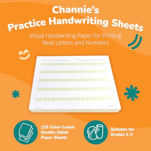 Channie’s Practice Handwriting & Printing Paper Workbook One Page A Day, 250 Pages Front & Back, 125 Sheets, Grades PreK – 1st, Size 8.5” x 11” Summer School, Summer Bridge - style: School of Ream, 250 Pages