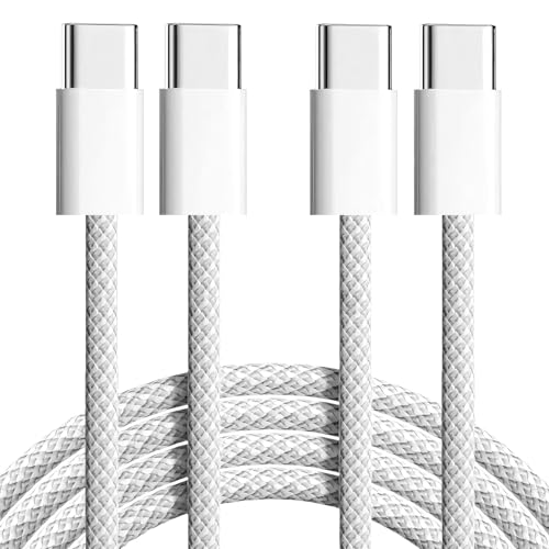Braided USB C to USB C Cable 3ft - 60W Type C Fast Charger, USBC to USB-C Woven Power Cord for iPhone 17/16/15 Pro Max Plus/MacBook/iPad/AirPods/Samsung Galaxy/Android Devices and More [Pack of 2] - style: Type C 3.3FT (White)