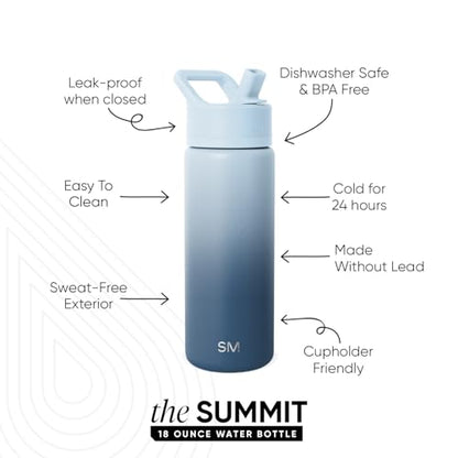 Simple Modern Kids Water Bottle with Straw Lid | Vacuum Insulated Stainless Steel Metal | Reusable Leak Proof BPA-Free Thermos for School | Summit Collection | 18oz, Stormy Skies - color: Ombre: Stormy Skies, style: 18oz
