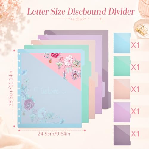 5 Pcs Discbound Dividers with Pockets and Tabs 11" x 9.5" Disc Notebook Binder Inserts Plastic Index Dividers Blank Index Divider for Planner Folder Office School (11 Holes)