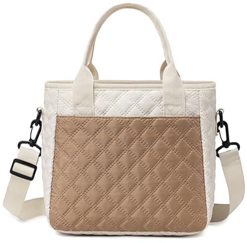 TuErCao Lunch Box for Women Lunch Bags for Work for Teacher Nurse Mom Small Insulated LunchBag for Picnic Travel Shopping, Portable Lightweight Ultrasonic Soft Touch LunchTote for Young Ladies - color: S2: Coffee & Cream, size: Small
