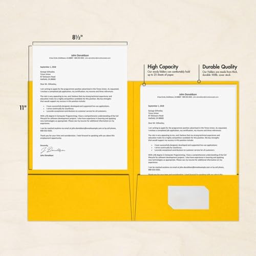 LUXPaper 9" x 12" Presentation Folders | Two Pocket | Sunflower Yellow | 100lb. Cover | 10 Qty - color: Sunflower