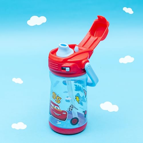 Zak Designs Disney Pixar Cars Beacon Kid Water Bottle for Travel or At Home, 12oz Plastic is Durable and Leak-Proof with Liquid Lock Spout, Cover, Carry Handle, Protective Base (Lightning McQueen) - color: Disney Pixar Cars (Lightning McQueen)