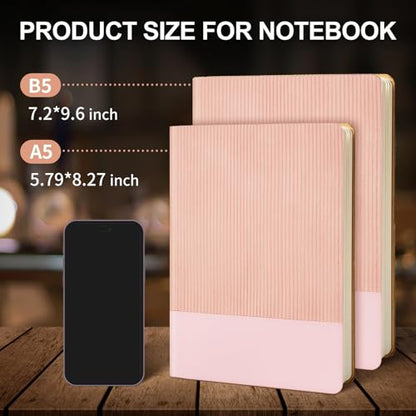 Lined Journal Notebook for Work College Ruled Note Book 7.2"x9.6"B5 PU Leather Daily Journaling 160 Pages for Women Men Writing Home School Supplies Business (Pink) - color: 05-Pink-1pack, style: B5 Lined 160pages
