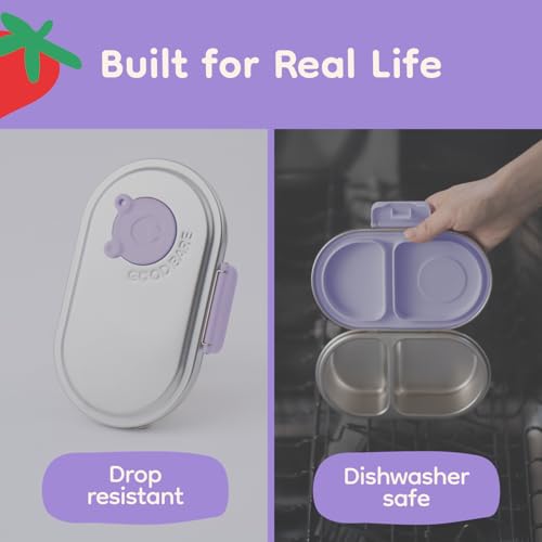 Good Bare Stainless Steel Snack Container for Kids | 2-Compartment Metal Bento Box | Removable Silicone Seal, BPA-Free | Leak-Resistant, Dishwasher Safe | Updated Easy-Open Latch - color: Lavender Mist