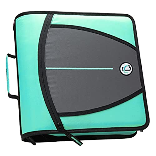 Case-it Mighty Zip Tab School Zipper Binder | 3-Inch O-Rings, 600-Sheet Capacity, 5-Subject Expanding File Folder, Multiple Pockets & Storage Organizer, Shoulder Strap | D-146 Mint - color: Mint, size: 1 Pack