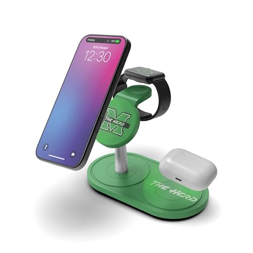SOAR Collegiate 3-in-1 Wireless Charging Station - color: Marshall Thundering Herd