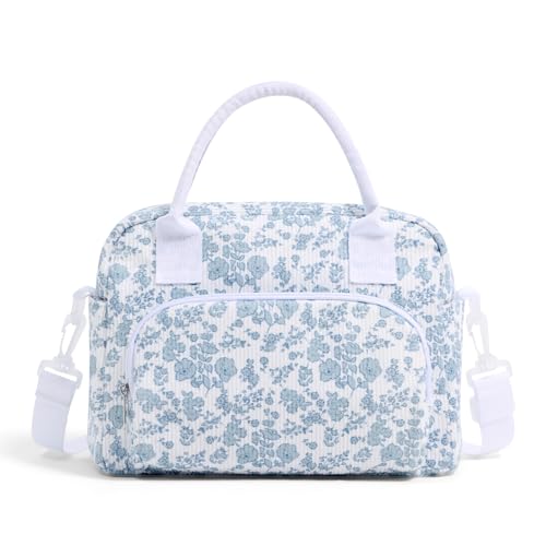 MEXS Insulated Lunch Bag for Women Men Large Reusable Lunch Box Adult Leakproof Portable Cooler Tote Bags for Work Picnic - color: Blue Floral