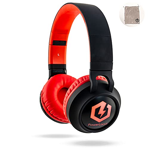 PowerLocus Kids Headphones Wireless, Bluetooth Headphones for Kids Over Ear, LED Lights, 85dB Safe Volume Limit, Foldable, Micro SD Mode, Built-in and Line-in Microphone for Phones,Tablets,Laptop - color: Black/Red