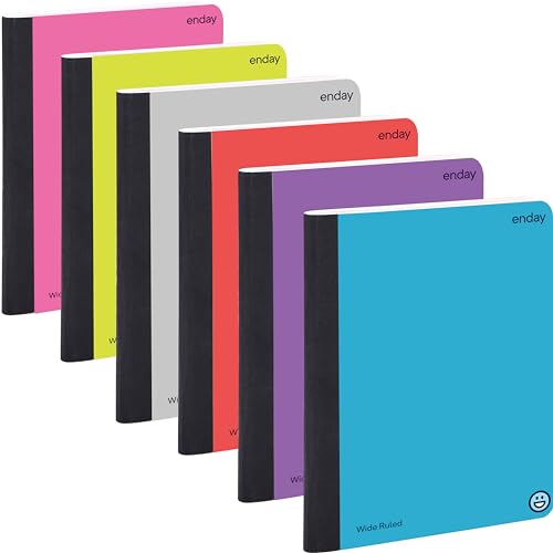 Enday Composition Notebooks Wide Ruled Paper, Hard Cover Composition Notebook, Premium Lined Composition Books, 100 Sheets Ruled Notebook in Pink, Purple, Green, Blue, Red, Grey, Multicolor (6 Pack) - color: MULTICOLOR, size: 6