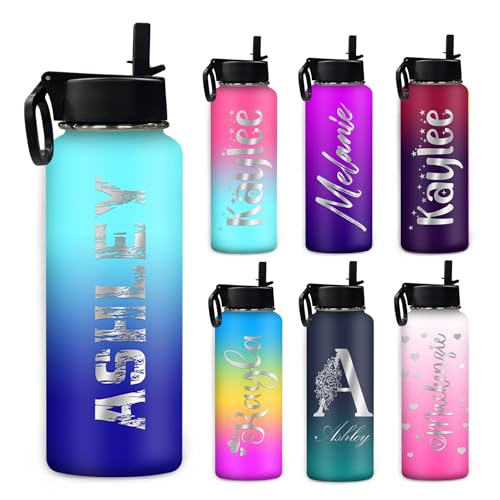 Personalized Water Bottle for Kid Boy Girl, Custom Name Stainless Steel Sport Water Bottle Customized Gradient Vacuum Insulated Double Wall Water Bottle Tea Cup for Women Men School Sports Christmas - color: Color 4
