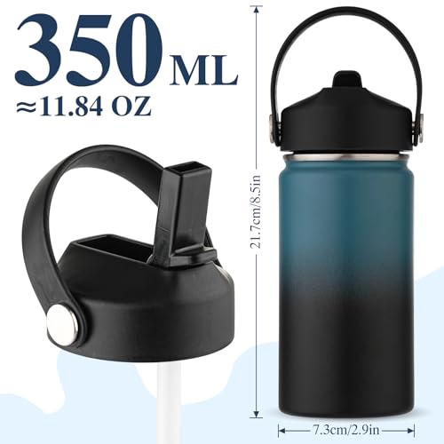 Kids Water Bottle with Straw Lid-12 oz Insulated Stainless Steel Thermal Cup, Leakproof Wide Mouth Sports Bottle Keeps Cold 12H & Hot 6H for Gym Office Outdoor - color: Blue-Black