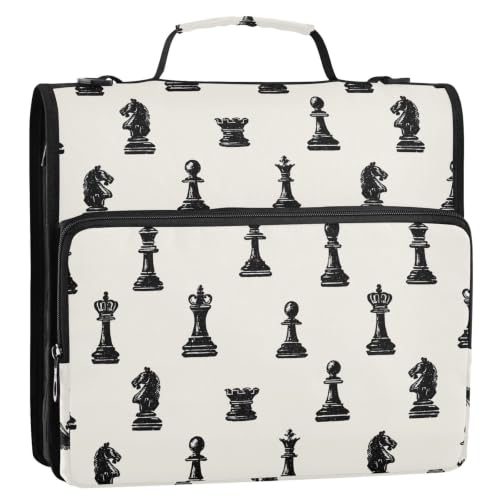 Chess Pieces 3 Ring Zipper Binder Bag with Shoulder Strap for School | 2 Inch 3 Ring, Secure Zippered Closure, Organizer Pockets for Classification, Heavy Duty File Organizer - color: Chess Pieces Yellow