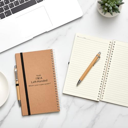 Jutom 2 Pcs Left Handed Notebooks 5 x 8 Inches, Lefty Spiral Wire Bound Journal 100 Pages Ruled, Hard Cover Notebook for Back to School Supplies, Classroom Essentials, Gifts for Left Handers(Natural)