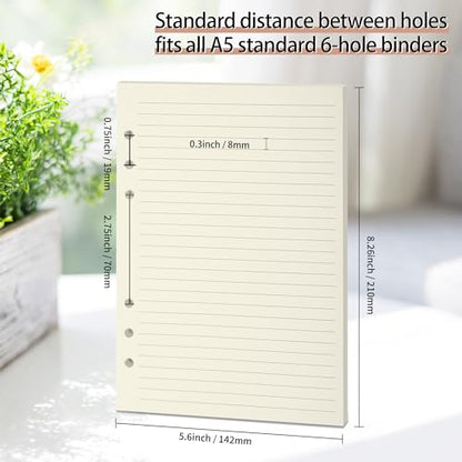 A5 Ruled Refills Inserts for 6-Ring Binder, Loose Leaf Planner Filler Paper, Planner Inserts,80 Sheets/160 Pages,Lined(Line-A5) - size: Line-A5