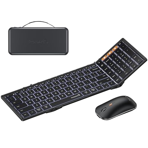 ProtoArc Backlit Foldable Keyboard and Mouse, XKM01 Pro Full-Size Portable Office Suite For Business Travel & Night Typing, Consistent Workspace Anywhere, 3-Device Connectivity for Hybrid Pros - Black - color: Black