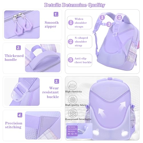 NSEQB Girls Backpack,Kids School Backpack With Lunch Box Pencil Case Set,Cute Childrens Schoolbag For Girls - color: Beige-3PCS