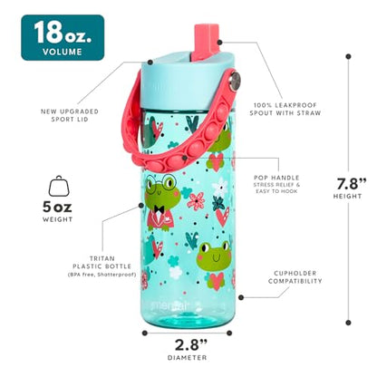 Elemental Water Bottles for Kids - Splash Kids Water Bottle for School with Pop-it Handle - BPA Free Tritan Plastic Water Bottle with Straw Leak Proof when Spout is Closed - Fancy Frog - 18oz - color: Fancy Frog