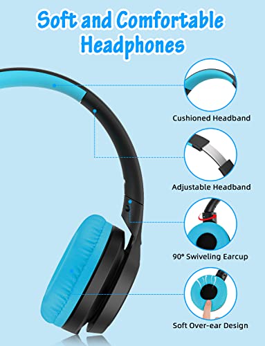 Voopwink Kids Headphones with Microphone, Wired Over Ear Headsets with Limited Volume 85dB/ 94dB for Boys Girls Teens Children Online School/Travel/iPad/Tablet/Cellphone - color: Black-Blue, size: Plug 3.5mm