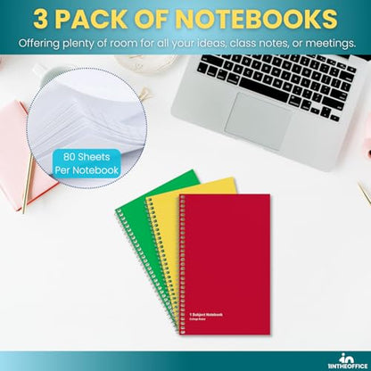 1InTheOffice 1-Subject Wirebound Notebook, College Ruled, 80 Sheets, Spiral Notebook 5x7, 7 3/4" x 5", 3/Pk