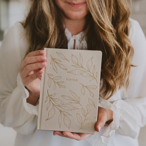 Sweet Water Decor Gold Fabric Notes Journal, Lined Pages, Hardcover Notebook with Satin Ribbon Bookmark, Elegant Neutral Design for Office, Work, School or Personal Writing 200 Lined Pages (8.25" x 5.75") - style: Gold Leaf Notes