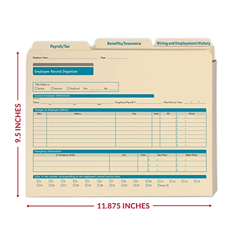 ComplyRight Employee Record Organizer 3-Folder Set, Pack of 25 | 9-1/2" x 12" x 1-1/4", Document Filing Folder for Businesses, HR Employee Management Documentation Office Supplies - style: 3-Folder Set