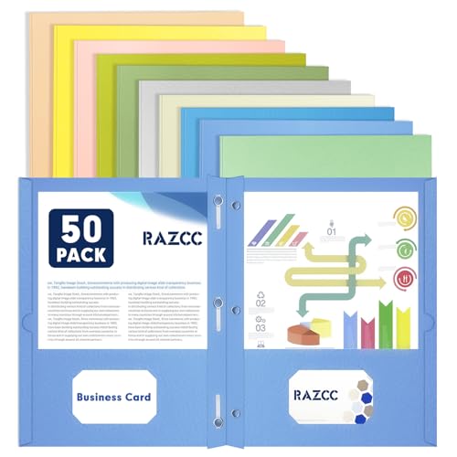 Two Pocket Folders, RAZCC 50 Pack Two Pocket Folders with Prongs, 3 Prong Folders Fit Letter Size Paper, Pocket Paper File Folders for School Office Home Business, Assorted 10 Colors - color: Assorted 10 Colors