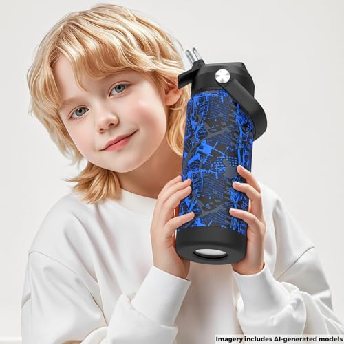 Boys Water Bottle with Straw,18 oz Kids Insulated Cups with Stainless Steel Leak Proof for School,Sport&Travel（Geometry-Blue） - color: A18.Geometry-Blue