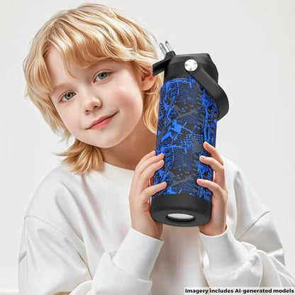 Boys Water Bottle with Straw,18 oz Kids Insulated Cups with Stainless Steel Leak Proof for School,Sport&Travel（Geometry-Blue） - color: A18.Geometry-Blue