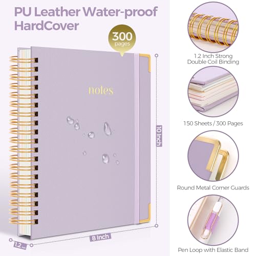 SKYDUE 5 Subject Notebook with Dividers and Tabs, 8" x 10" College Ruled Notebook for Work, 300 Pages Spiral Journal for Women, Purple - color: Purple