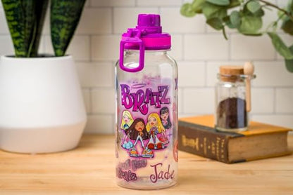 Silver Buffalo Bratz Airbrush Featuring Yasmin, Sasha, Jade, and Cloe Twist Spout Plastic Water Bottle with Stickers You Stick Yourself, 32 Ounces | Sasha, Jade and Cloe, Twist Spout, Sticker Set, You Stick Yourself, 0.95 Liters - color: Bratz