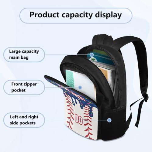 Personalized Baseball Drip School Backpack Kids Bookbag for Boys Girls,Custom Text Name Number 4 Piece Navy Ice Cream Baseball Backpacks with Lunch Box, Pencil Case & Water Bottle Sleeve - color: X-custom