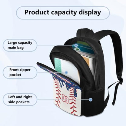 Personalized Baseball Drip School Backpack Kids Bookbag for Boys Girls,Custom Text Name Number 4 Piece Navy Ice Cream Baseball Backpacks with Lunch Box, Pencil Case & Water Bottle Sleeve - color: X-custom