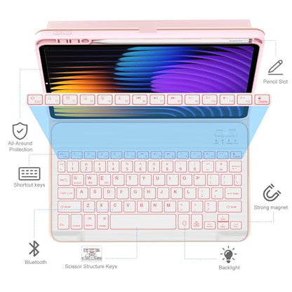 IVEOPPE Keyboard Case for Xiaomi Pad 8/8 Pro/Pad 7/7 Pro 11.2 Inch Backlit | 7 Color Backlit, Magnetic Detachable Wireless Bluetooth Keyboard, Pencil Holder, Stain Resistant Cover, Rechargeable - color: Pink2