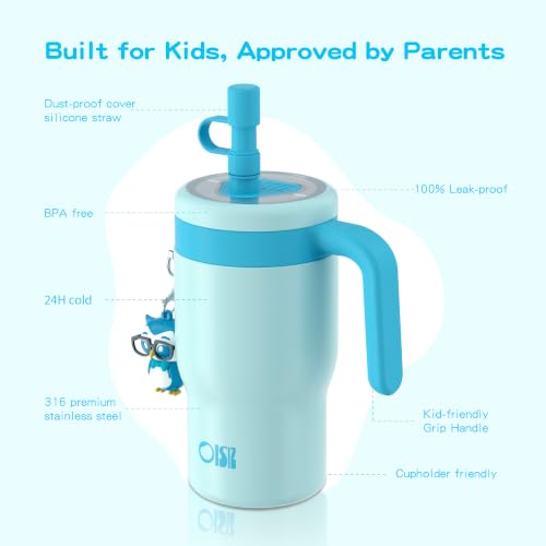 OISIZ 14oz Kids Tumbler with Straw Lid & Handle,Kids Cup with Animal Accessory for School,Kids Water Bottles with Dust-proof Cover,Leakproof Bottles,316 Stainless Steel,Keep Cold 24 Hours-sky blue - color: clear sky blue