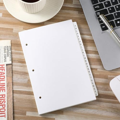 Sayglossy 1 Set A to Z Tab Alphabet Dividers for 3 Ring Binder 5 1/2 x 8 1/2 Inch Binder Dividers Customizable Table of Contents Page with A to Z Tabs for Student Teacher Office Organize (White) - color: White