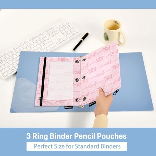 Pink Ribbons Bow Pencil Pouch for 3 Ring Binder 2 Pcs Binder Pouches with Zipper Pocket Pencil Case Bag with Clear Window for Office Work School Supplies - color: Pink Ribbons Bow